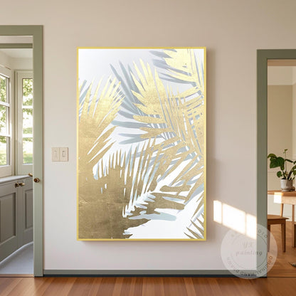 Gold Palm Leaf Painting: Abstract Botanical Wall Art Decor #1