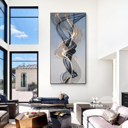 Gold Ribbon Abstract Painting: Extra Large Black and Gold Canvas Art #2