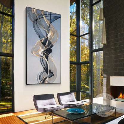 Gold Ribbon Abstract Painting: Extra Large Black and Gold Canvas Art #5