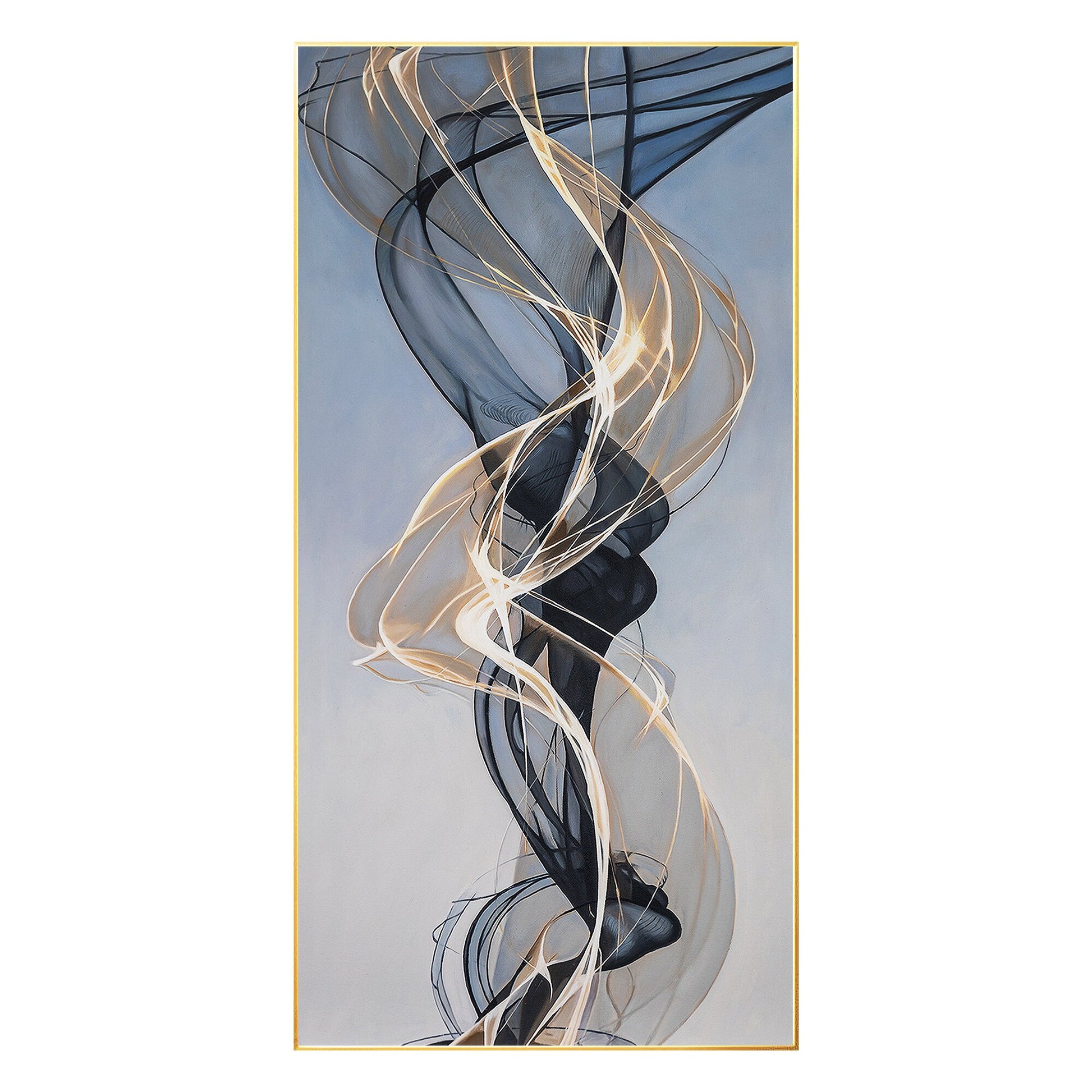Gold Ribbon Abstract Painting: Extra Large Black and Gold Canvas Art #7
