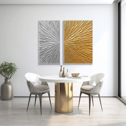 Gold Silver Textured 2 Pieces Abstract Painting, Luxury Room Silver Gold Extra L #3