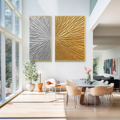 Gold Silver Textured 2 Pieces Abstract Painting, Luxury Room Silver Gold Extra L #5