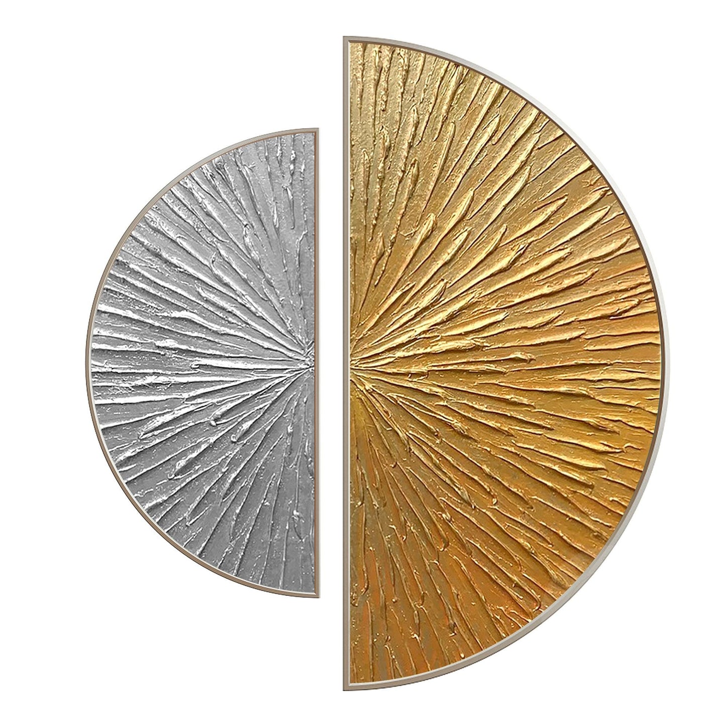 Gold Silver Textured 2 Pieces Semicircle Painting,Round Painting,Luxury Room Sil #9