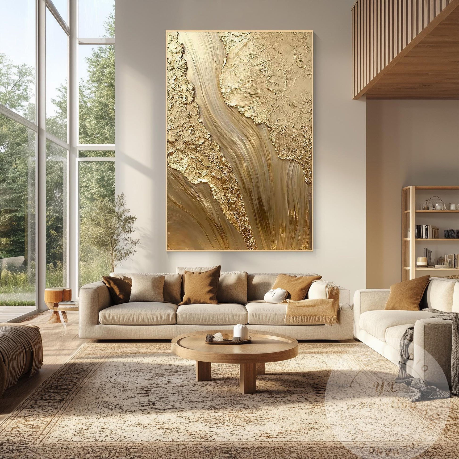 Gold Textured Abstract Wall Art, Vertical Framed Canvas, Luxury Minimalist Metal #2