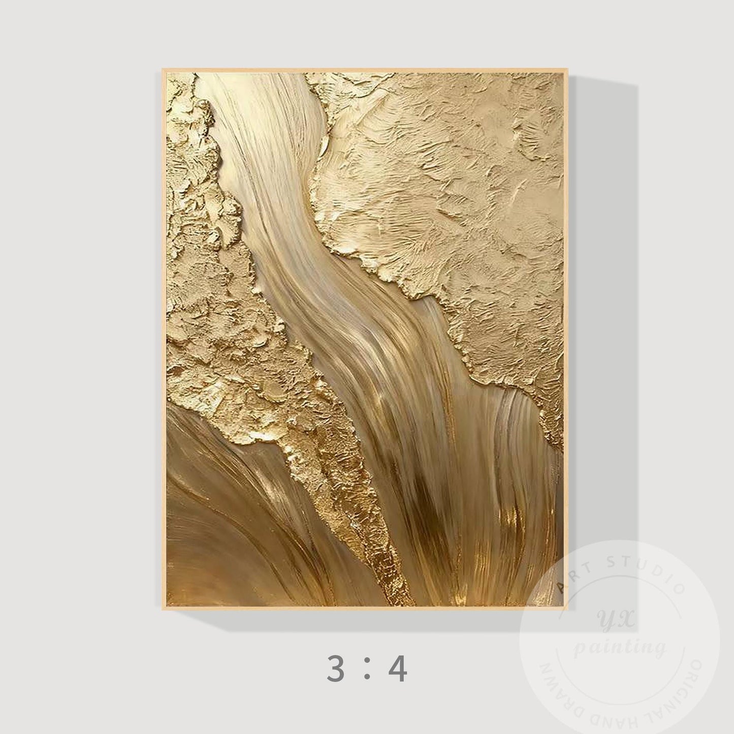 Gold Textured Abstract Wall Art, Vertical Framed Canvas, Luxury Minimalist Metal #7