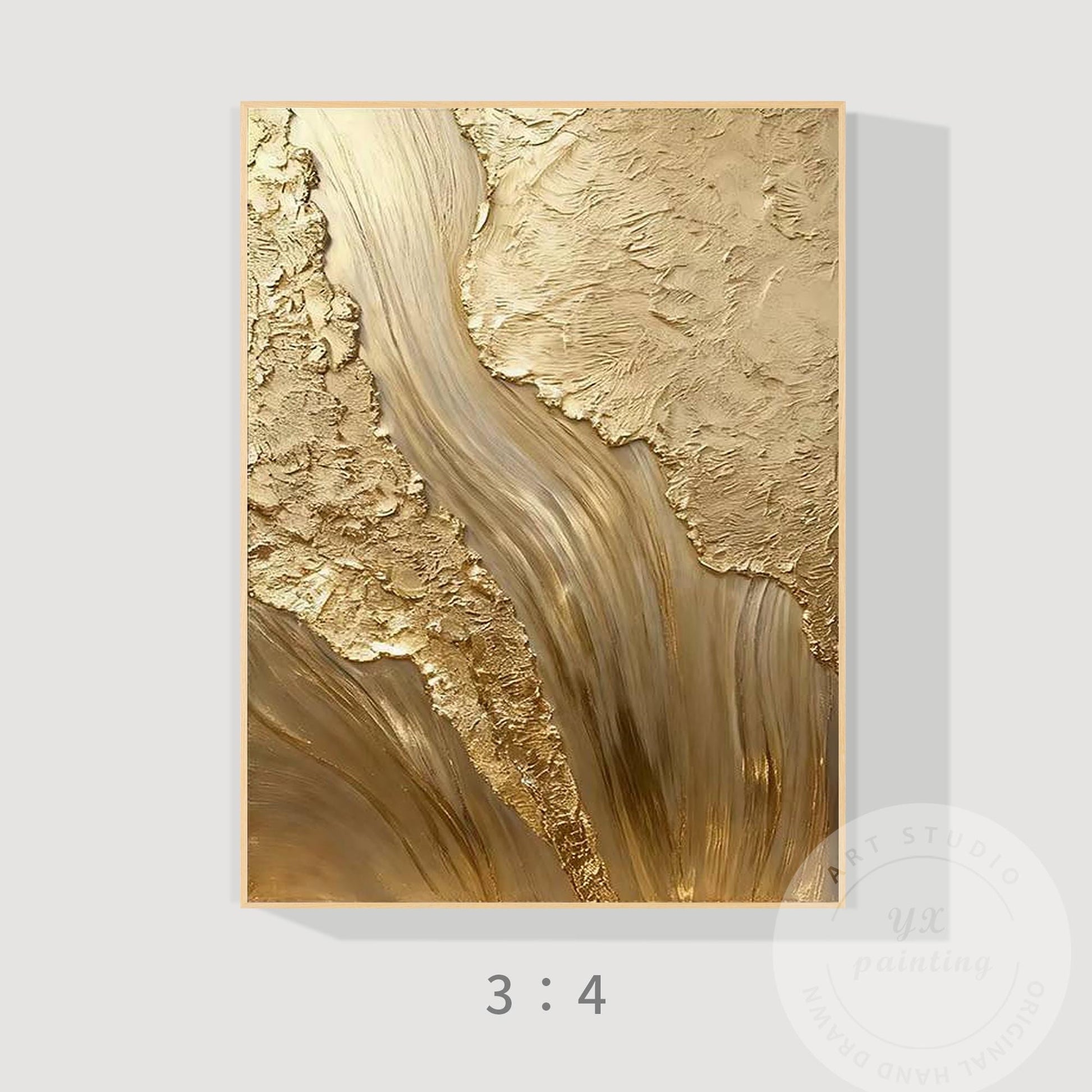 Gold Textured Abstract Wall Art, Vertical Framed Canvas, Luxury Minimalist Metal #7