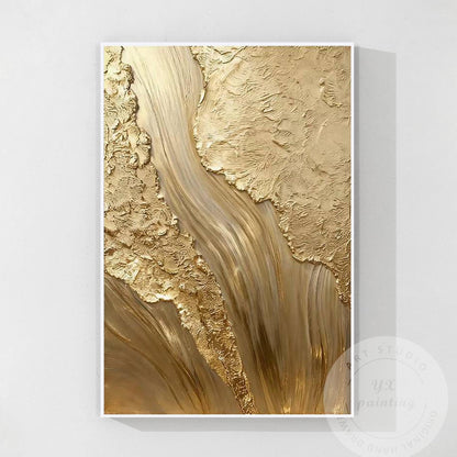 Gold Textured Abstract Wall Art, Vertical Framed Canvas, Luxury Minimalist Metal #8