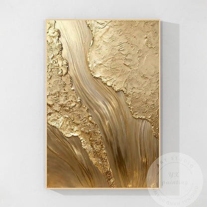 Gold Textured Abstract Wall Art, Vertical Framed Canvas, Luxury Minimalist Metal #10