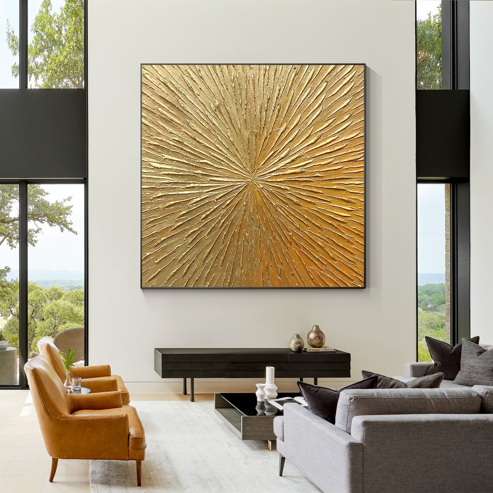 Gold Textured Art Abstract Painting Minimalist Painting On Canvas, Square Gold W #2