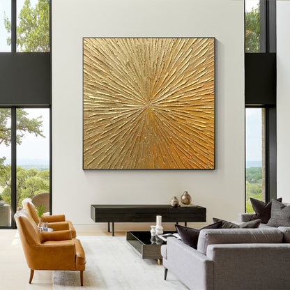 Gold Textured Art Abstract Painting Minimalist Painting On Canvas, Square Gold W #2
