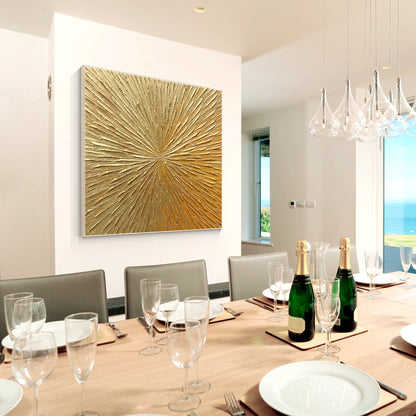 Gold Textured Art Abstract Painting Minimalist Painting On Canvas, Square Gold W #4