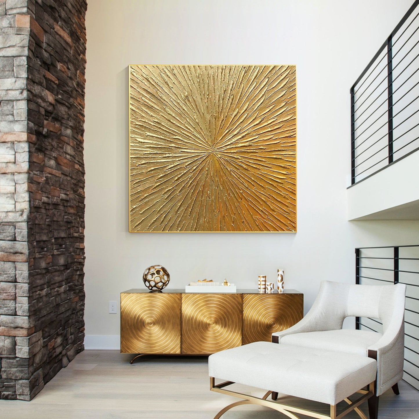 Gold Textured Art Abstract Painting Minimalist Painting On Canvas, Square Gold W #5