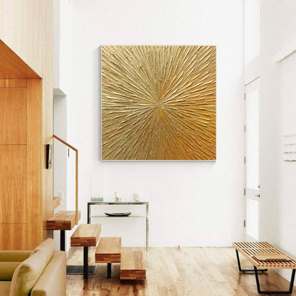 Gold Textured Art Abstract Painting Minimalist Painting On Canvas, Square Gold W #1
