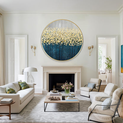 Gold Tree Abstract Painting: Round Framed Textured Wall Art #4