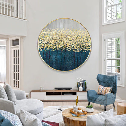 Gold Tree Abstract Painting: Round Framed Textured Wall Art #5