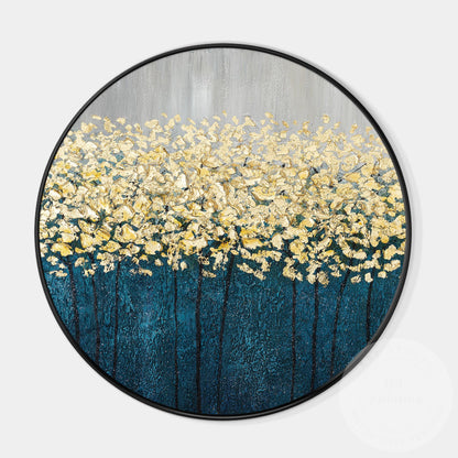 Gold Tree Abstract Painting: Round Framed Textured Wall Art #6