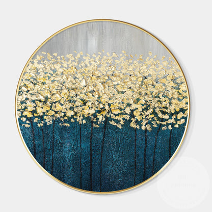 Gold Tree Abstract Painting: Round Framed Textured Wall Art #7