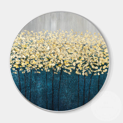 Gold Tree Abstract Painting: Round Framed Textured Wall Art #8