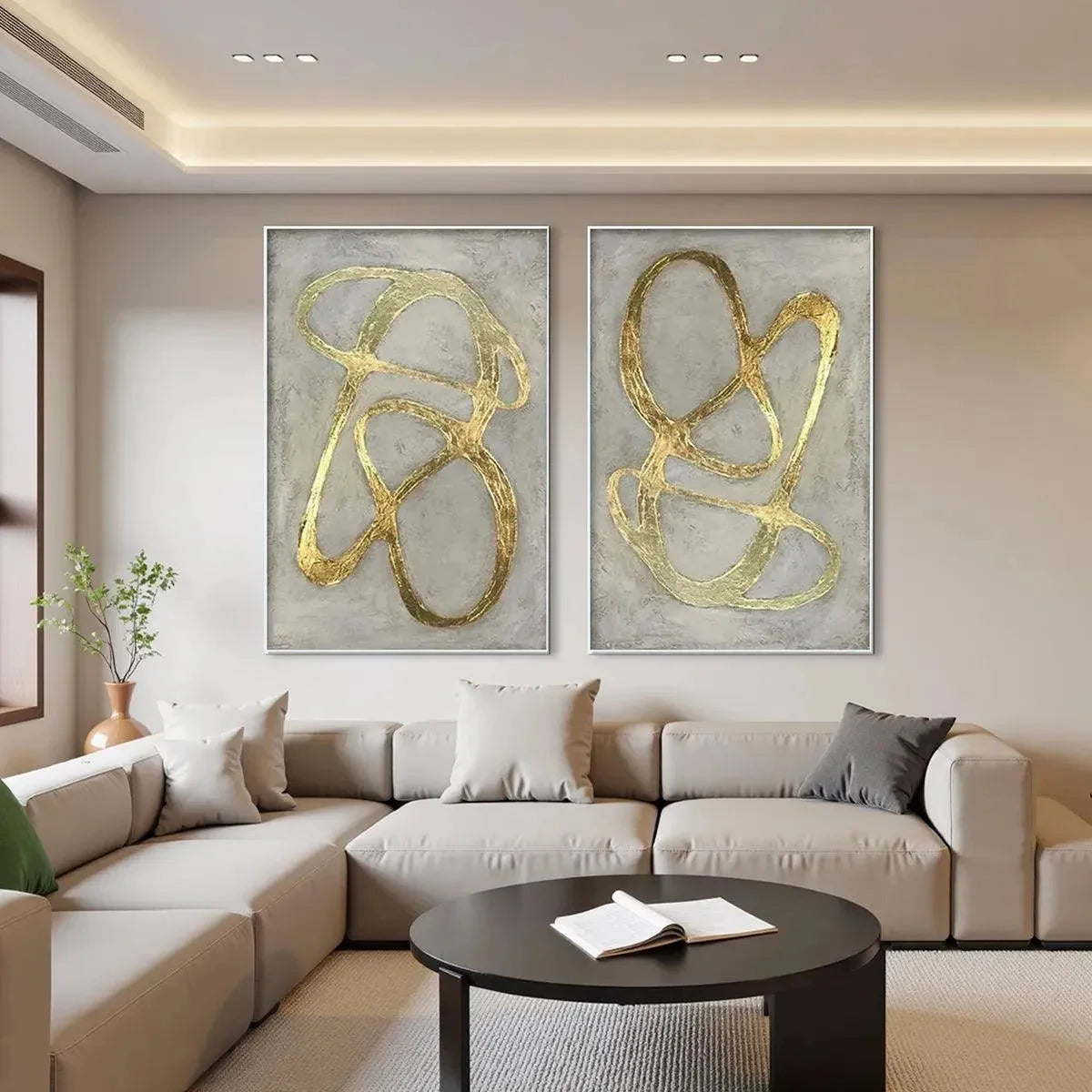 GOLDEN ABSTRACT DIPTYCH: Abstract Painting Set of 2, Vertical Wall Art | Abstract closeup, raised brushwork detail
