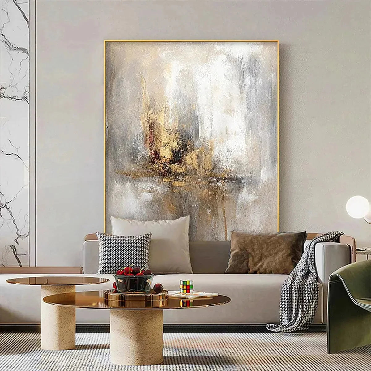 GOLDEN ABSTRACT: Textured Abstract Painting, Vertical Wall Art | Abstract mood, soft natural light studio shot