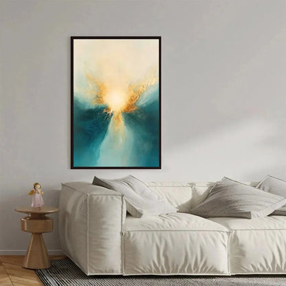 GOLDEN ABYSS: Abstract Teal and Gold Oil Painting | yellow palette, original oil on stretched canvas art