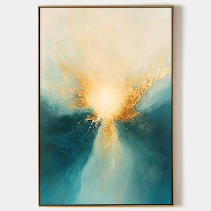 GOLDEN ABYSS: Abstract Teal and Gold Oil Painting | hanging in living room, Abstract wall art