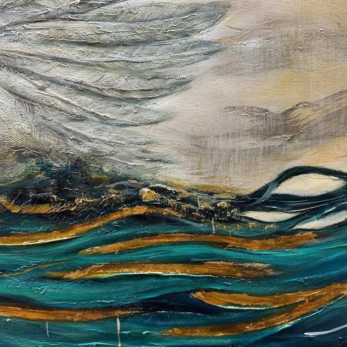 GOLDEN ASCENSION: Ethereal Angel with Birds Oil Painting | rectangular format, hand-painted canvas edge