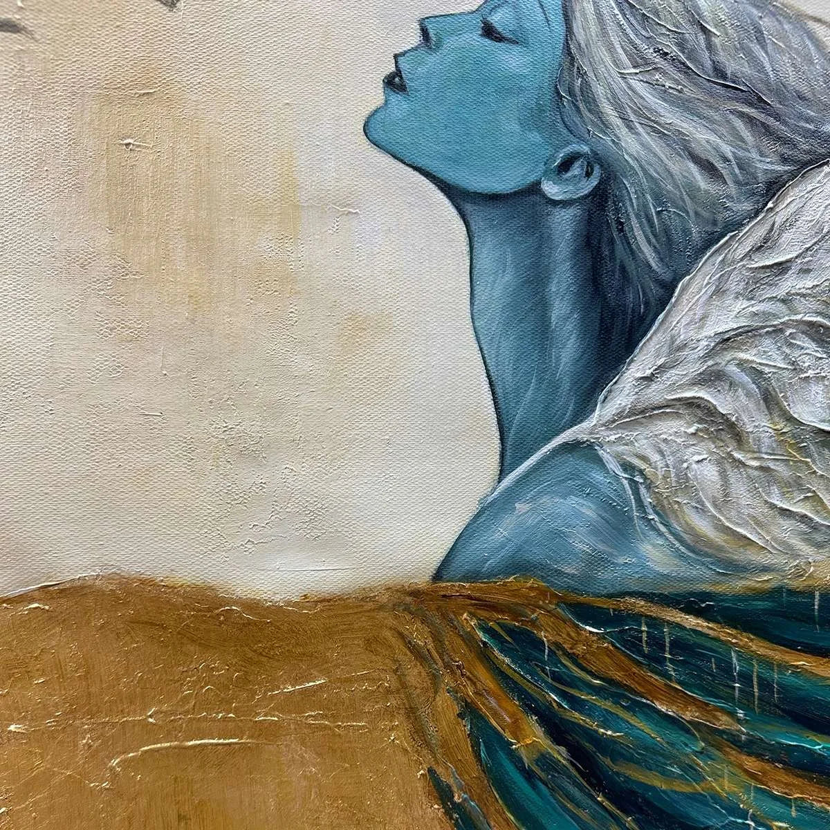 GOLDEN ASCENSION: Ethereal Angel with Birds Oil Painting | rolled canvas, ready for custom framing