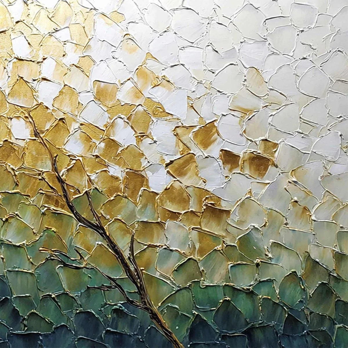 GOLDEN ASCENT: Heavily Textured Abstract Tree Landscape Painting | rolled canvas, ready for custom framing