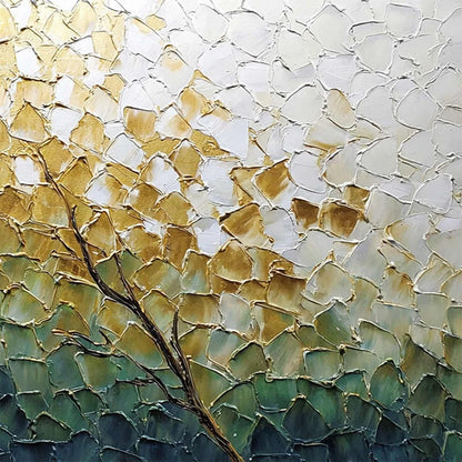 GOLDEN ASCENT: Heavily Textured Abstract Tree Landscape Painting | rolled canvas, ready for custom framing