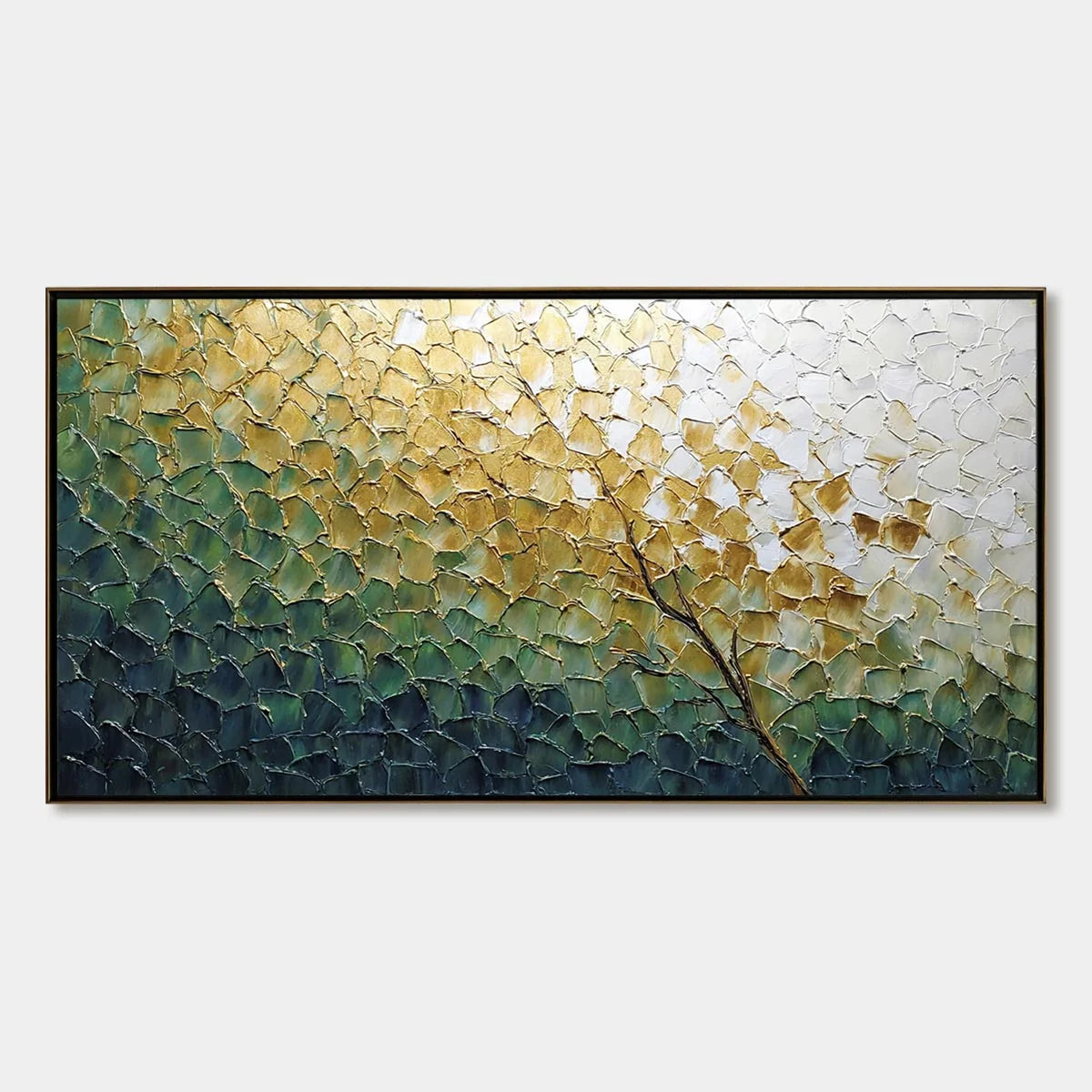 GOLDEN ASCENT: Heavily Textured Abstract Tree Landscape Painting | hanging in living room, Figurative wall art