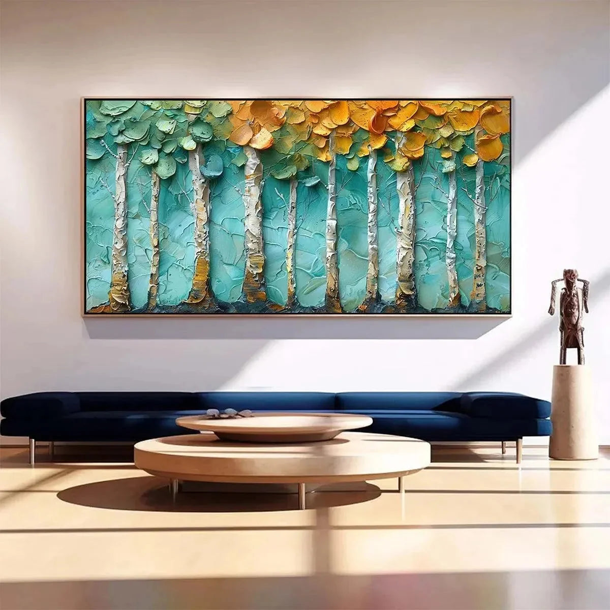 GOLDEN ASPEN GROVE: Textured Forest Painting, Impasto Wall Art, Horizontal Canvas, Landscape Art | Landscape closeup, raised brushwork detail