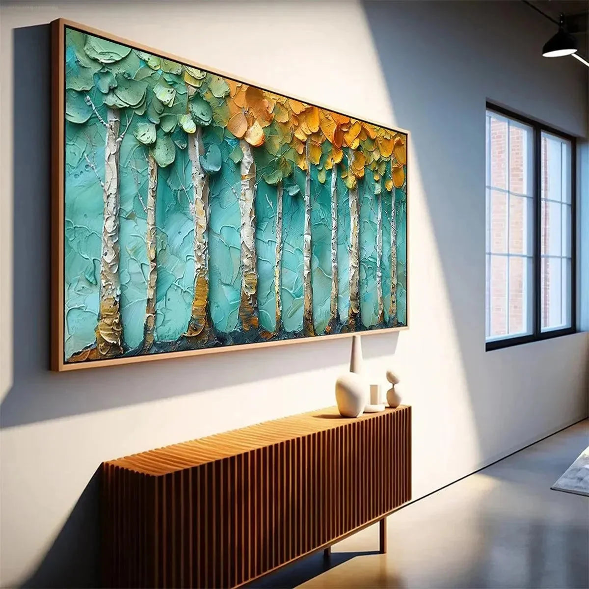 GOLDEN ASPEN GROVE: Textured Forest Painting, Impasto Wall Art, Horizontal Canvas, Landscape Art | rolled canvas, ready for custom framing