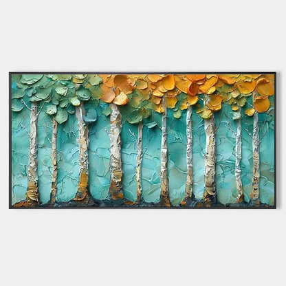 GOLDEN ASPEN GROVE: Textured Forest Painting, Impasto Wall Art, Horizontal Canvas, Landscape Art | hanging in living room, Landscape wall art