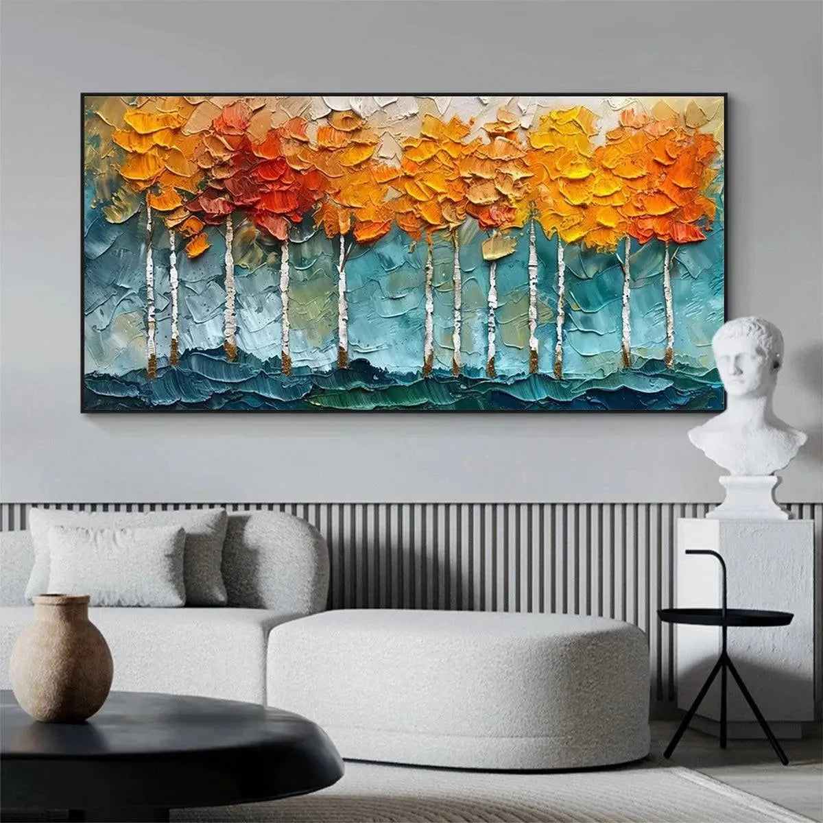 GOLDEN ASPEN: Textured Forest Painting, Impasto Wall Art, Horizontal Canvas, Autumn Decor | Figurative closeup, raised brushwork detail