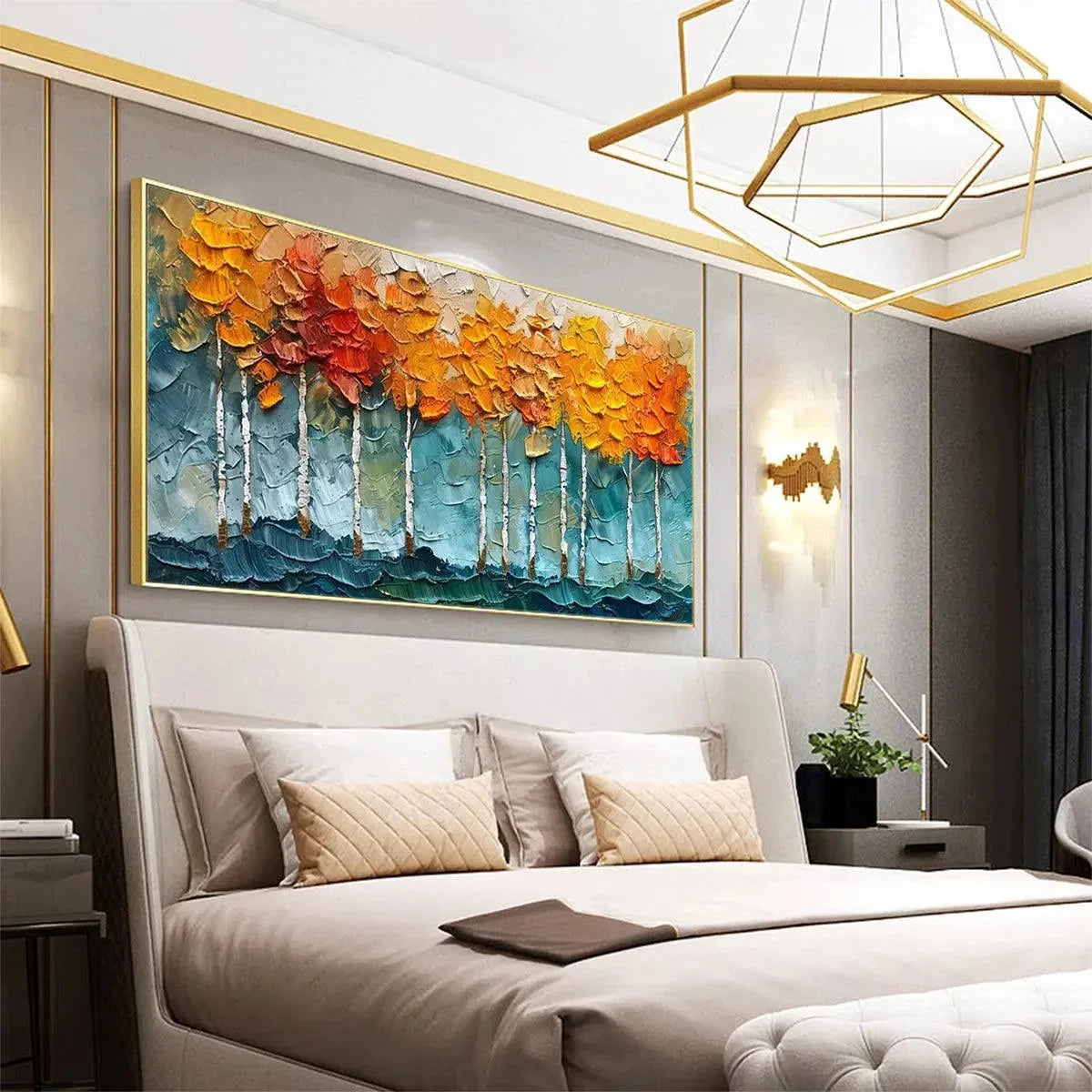 GOLDEN ASPEN: Textured Forest Painting, Impasto Wall Art, Horizontal Canvas, Autumn Decor | rolled canvas, ready for custom framing