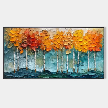 GOLDEN ASPEN: Textured Forest Painting, Impasto Wall Art, Horizontal Canvas, Autumn Decor | hanging in living room, Figurative wall art