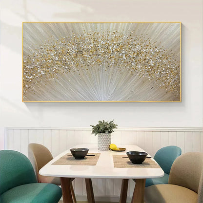 GOLDEN AURORA: Abstract Painting in Gold and Beige, Horizontal Canvas, Modern Wall Art | Figurative closeup, raised brushwork detail