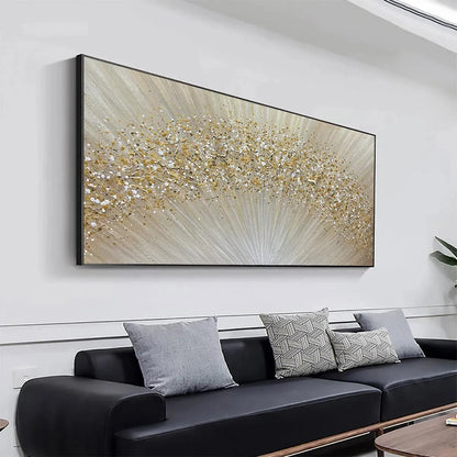 GOLDEN AURORA: Abstract Painting in Gold and Beige, Horizontal Canvas, Modern Wall Art | yellow palette, original oil on stretched canvas art