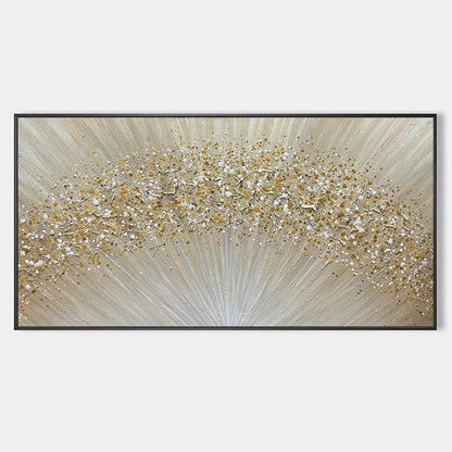 GOLDEN AURORA: Abstract Painting in Gold and Beige, Horizontal Canvas, Modern Wall Art | hanging in living room, Figurative wall art