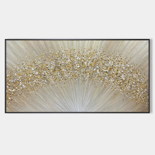 GOLDEN AURORA: Abstract Painting in Gold and Beige, Horizontal Canvas, Modern Wall Art | hanging in living room, Figurative wall art