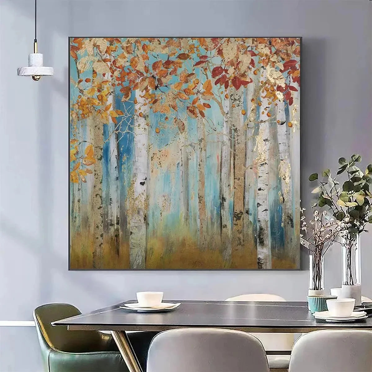 GOLDEN AUTUMN FOREST: Textured Autumn Forest Painting, Square Wall Art | Landscape closeup, raised brushwork detail