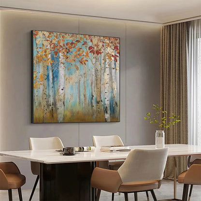 GOLDEN AUTUMN FOREST: Textured Autumn Forest Painting, Square Wall Art | rectangular format, hand-painted canvas edge
