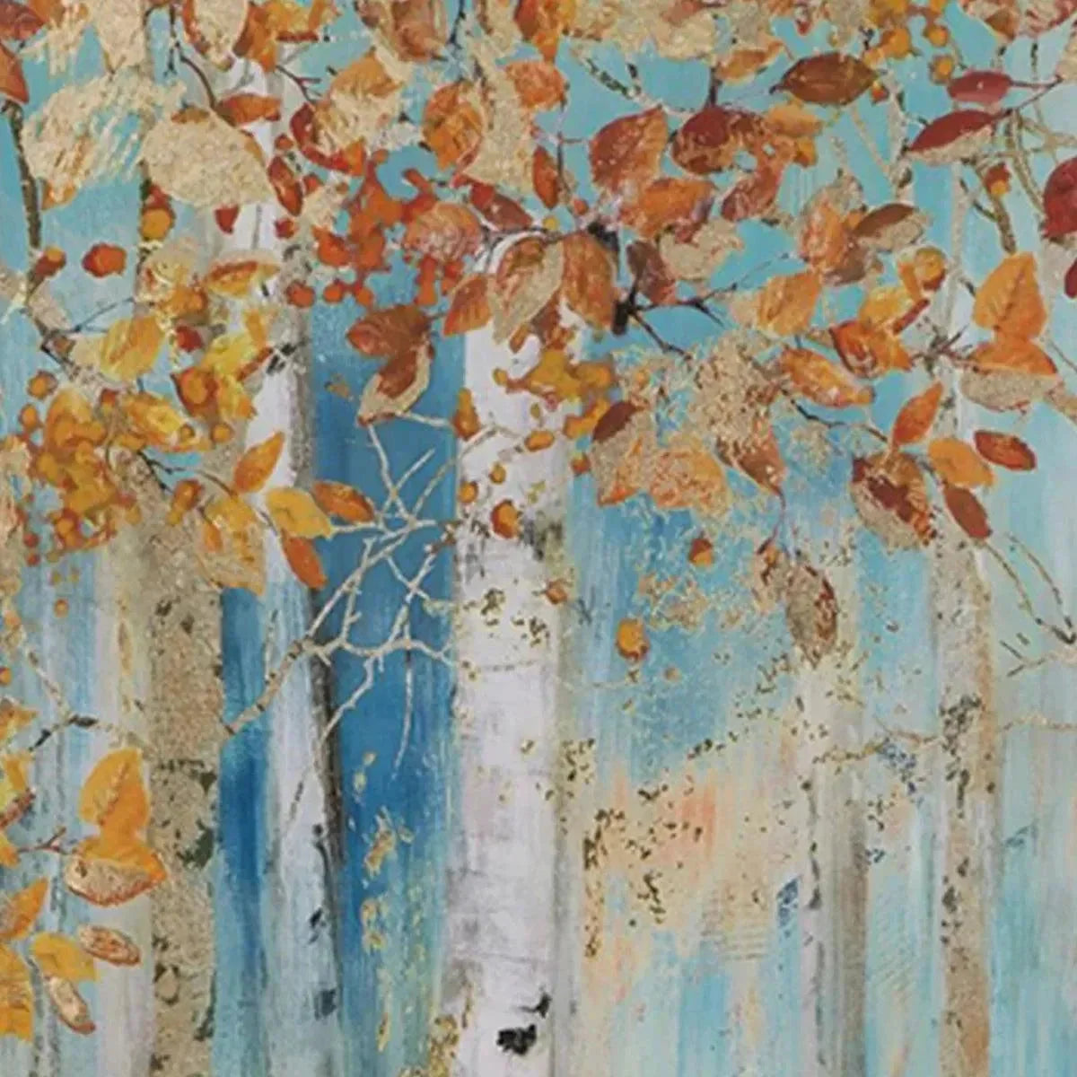 GOLDEN AUTUMN FOREST: Textured Autumn Forest Painting, Square Wall Art | Landscape mood, soft natural light studio shot