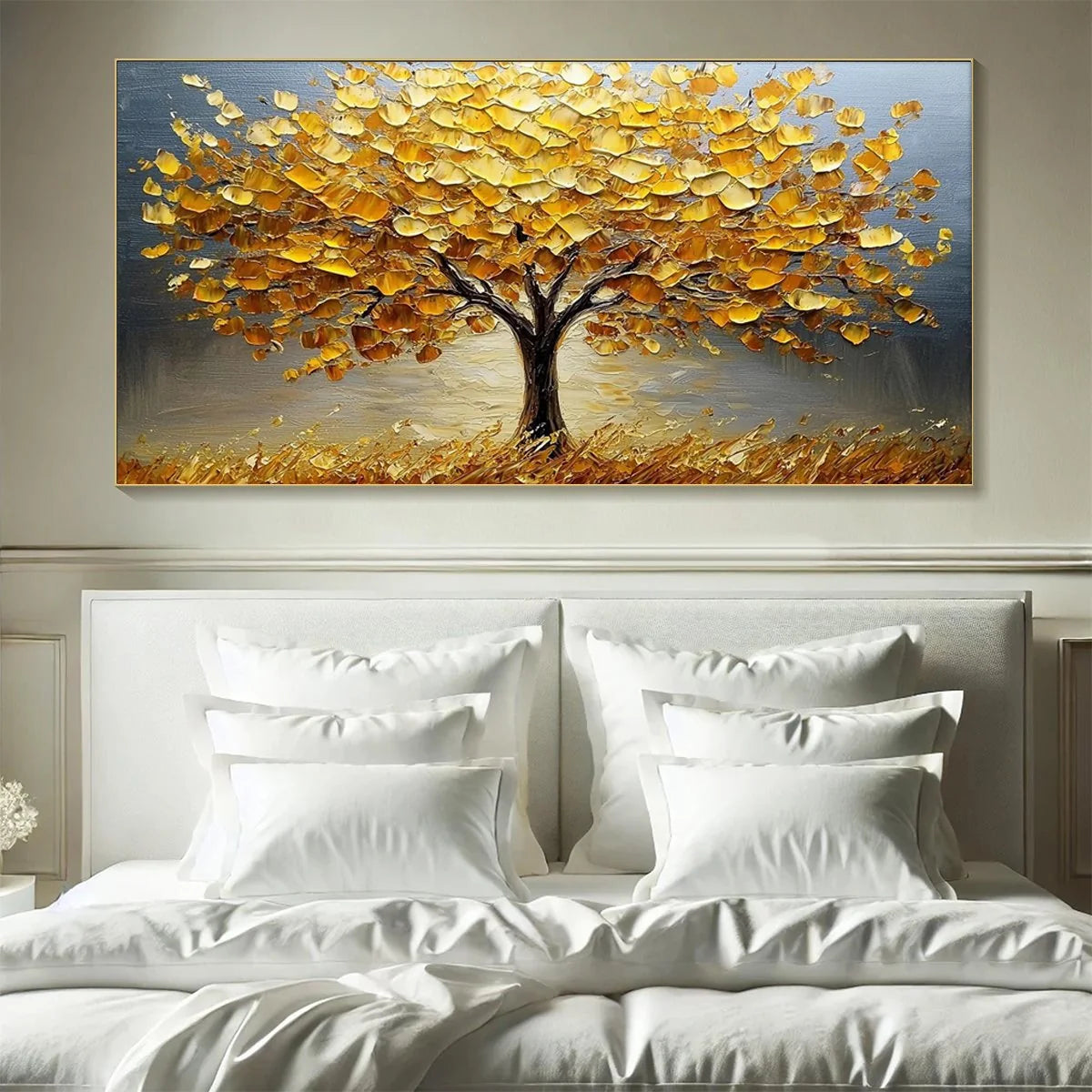 GOLDEN AUTUMN: Textured Impasto Tree Landscape Oil Painting | Landscape closeup, raised brushwork detail