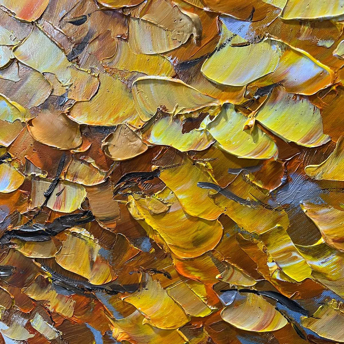 GOLDEN AUTUMN: Textured Impasto Tree Landscape Oil Painting | rectangular format, hand-painted canvas edge