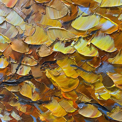 GOLDEN AUTUMN: Textured Impasto Tree Landscape Oil Painting | rectangular format, hand-painted canvas edge
