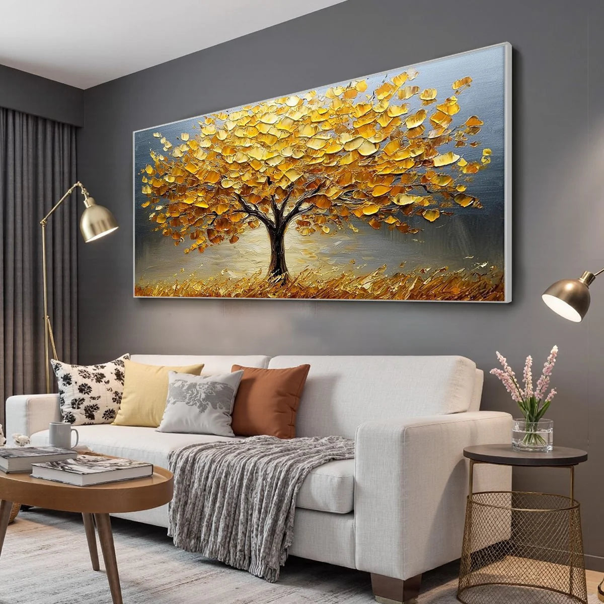 GOLDEN AUTUMN: Textured Impasto Tree Landscape Oil Painting | rolled canvas, ready for custom framing