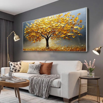 GOLDEN AUTUMN: Textured Impasto Tree Landscape Oil Painting | rolled canvas, ready for custom framing