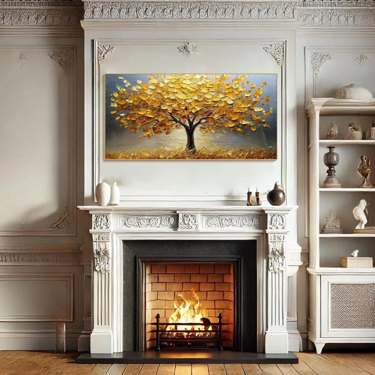 GOLDEN AUTUMN: Textured Impasto Tree Landscape Oil Painting | Landscape mood, soft natural light studio shot